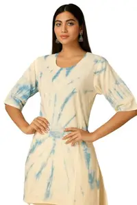 TIE and DIE Lucknowi Short Kurta (Size,L, Sleeves 3/4 Sleeve) (in, Alpha, XL, Regular, Standard, Blue and White)