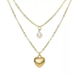 Infinity Sparkles Pearl & Metal Heart Double Layered Necklace