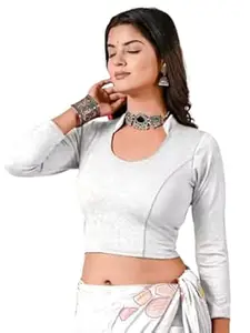 DELTIN HUB Women Blouse Readymade Stretchable Crush Cotton Lycra Full Sleeve Collar Round Neck Saree Blouse for Women Stylish Designer Winter Wear Slip On Ethnic Choli Comfortable Daily Office Festive Use Style