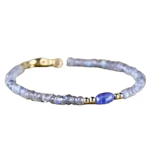 LKBEADS Natural Round Shape Smooth Cut Beads Stretchable Bracelet for Men & Women Labradorite With Tanzanite Rondelle & Oval Faceted & Smooth Multicolor 7 Inch Bracelet