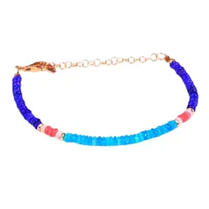 LKBEADS Gold Plated Bracelet with Multicolor Smooth Ethiopian Multi Opal Beads – Rondelle 3mm – 7 inch Adjustable – For Men & Women|LK_STACK_02628