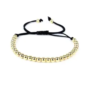 Goldenord Adjustable Beaded Bracelet with Elegant Gold - Rose Gold Beads and Nylon Cord - Unisex | Luxury accessory and gift (Gold)