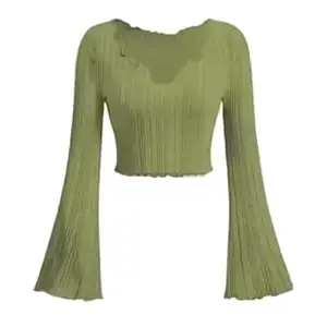 SILES FASHION Latest V-Neck Notched Flared Sleeve Top for Women | Stylish Polyester Long Sleeve Blouse for Casual Wear_450