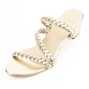 OZURI Women's Braided Slip On Block Heel Casual Sandals - (11786) (GOLD, 8)