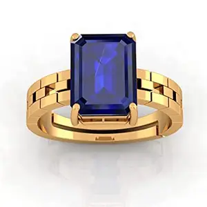 ANUJ SALES 5.25 Ratti Certified Original Blue Sapphire Gold Plated Ring Panchdhatu Adjustable Neelam Ring for Men & Women by Lab Certified