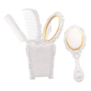 APOEM 5Pcs/Set Hair Brushes Comb Set Ladies Hair Care Massage Hairbrush with Hand Mirror Wet/Dry Curly Styling Tool (WHITE)