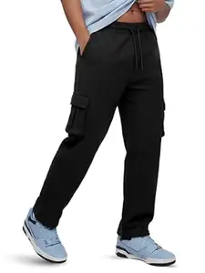 Fflirtygo Mens Cargo Pants Cotton | Track Pants with Zip Pockets | 4 Pocket Joggers | Baggy Lower for Men | Sizes Upto 6XL