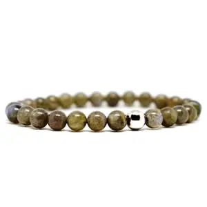 RRJEWELZ Natural Labradorite Round Shape Smooth Cut 8mm Beads 7.5 inch Stretchable Bracelet for Healing, Meditation, Prosperity, Good Luck | STBR_04622