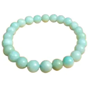 RRJEWELZ Natural Amazonite 8mm Round Shape Smooth Cut Beads 8 Inch Stretchable Bracelet For Men & Women. Unisex Bracelet For Healing, Meditation, Prosperity, Gift & Luck|STBR_RR_09803_8.0