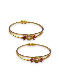 AARTISAI Traditional Gold Plated Bangles for Women and Girls, Ethnic Design, Set of 2 (Style 2)