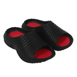 Black Foam Slippers with Red Insoles, Washable, Slip-Resistant (Black, UK Footwear Size System, Adult, Men, Numeric, Medium, 10)