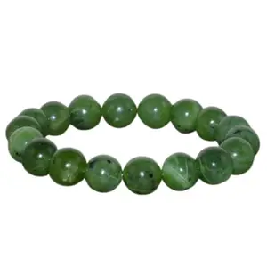 RRJEWELZ Natural Canadian Jadeite 10mm Round Shape Smooth Cut Beads 7 Inch Stretchable Bracelet For Men & Women. Unisex Bracelet For Healing, Meditation, Prosperity, Gift & Luck|STBR_RR_10807_7.0