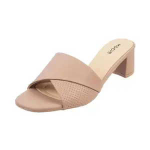 Mochi Women Dark Beige Synthetic Leather Block Heel Fashion Sandal UK/3 EU/36 (41-72)
