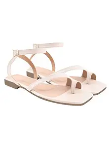Shoetopia Solid One-Toe Cream Flat Sandals or Women & Girls /UK6
