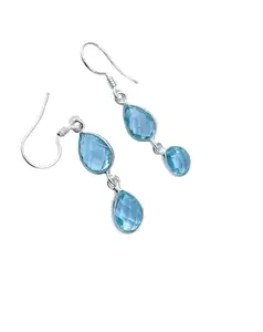 Rama Gems & Jewellery Pure 925 Sterling Beautiful Earrings |Snow Flakes | Natural Sky Blue Topaz Stones,| Stud Earring For Women, Girls