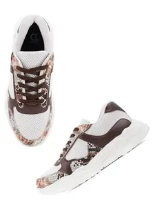 Carlton London Women White Brown Comfortable Lace-Up Snakeer with Heels, for for Casual, Walking & Daily Use (40)