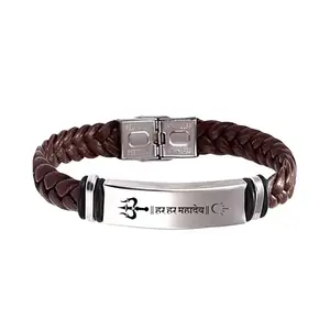 The Men Gift Religious Har Har Mahadev Bracelet For Men Stylish Latest Fashion Leather Hand Bracelet Steel Buckle Clasp Braided For Men And Boys Wrist Band ShivBLRBr2025326