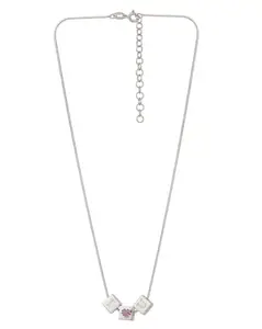 Carlton London Pink Toned with Rhodium Plated Ingrave Textured with Zirconia Necklace