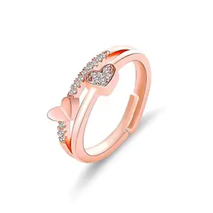 Jewels Galaxy Best Valentine Gifts Jewellery for Women Rose Gold Plated AD Adjustable Ring (SMNJG-RNG-5044) (SMNJG-RNGF-5044)