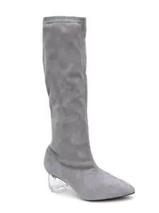 SHERRIF Women's Grey Color Block Heel Boots (SF-4295-GREY-39)