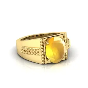 MBVGEMS Pukhraj Ring 6.25 Ratti Certified AAA++ Quality Natural Yellow Sapphire Pukhraj Gemstone Ring Gold for Men and Women's