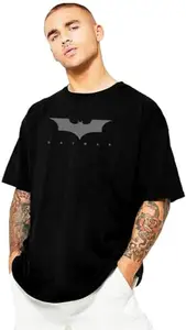Fashion Foreplus Batman Logo Graphic T-Shirt, Round Neck, Pure Cotton, Black