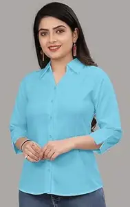 Formal Cotton Blend Shirt for Women with 3/4 Sleeve for Casual Wear