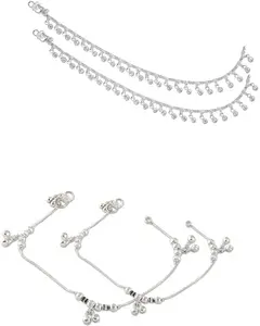 Heer Collection Traditional Trendy Jewellery All Occassions Anklets Payal Pair for Women/Girls Alloy Anklet (Pack of 4)(Combo Payal-110&124-(1PairEach))