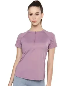 FITKIN Women's 1/4 Zip Slim fit|Half Sleeves|Quick Dry Sports T-Shirt (XX-Large, Lavender)