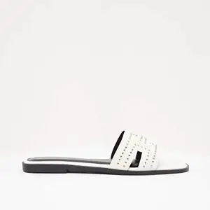 shoexpress Women White Embellished PU Open Toe Flats Sandal-7.5 Kids UK (C1014-6D)