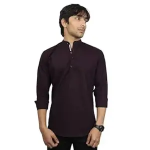 ORIGENS Luke S Black Men's Slim fit Short Kurta | Solid Linen Kurta | Mandarin Collar | Full Sleeve | Cotton Blend
