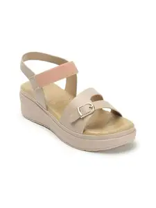 ICONICS Women's Solid Comfortable Backstrap Wedge Sandal for Office Festive Outdoor Use I ICN-NI-Wn-58 Beige 8 Kids UK