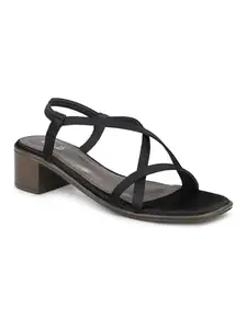 Inc.5 Women Black Strappy Open-Toe Block Heels