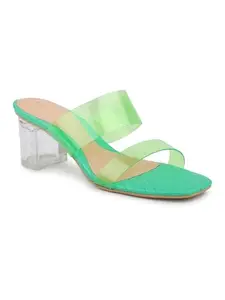 Inc.5 Women Green Transparent Double Strap Block Heels