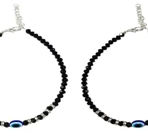 Black Onyx and Crystal Beaded Anklets with Blue Evil Eye Charm Anklet for Women & Girls Pack of 1 Pair