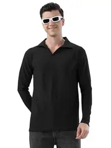 KAJARU Men's Polyester Polo T Shirt with Spread Collar Neck Line Full Sleeves Solid Pattern Regular Fit and Standard Length