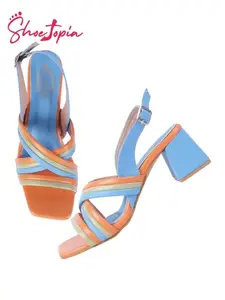 Shoetopia Multicolored Strappy Blue Block Heels For Women & Girls