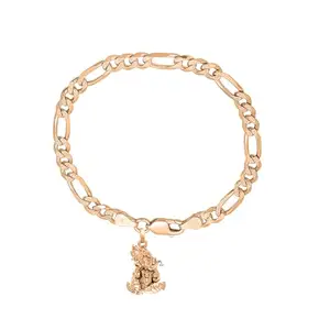 AKSHAT SAPPHIRE 22KT Gold Plated 92.5% Pure Sterling Silver Curb Designer Bracelet with Charm Ganesh for Men & Boys (Gold_Figaro_PGanesh)