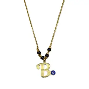 Digital Dress Room B Letter Pendant In Short Mangalsutra With Blue Evil Eye/Nazar Battu/Nazariya Name Designs