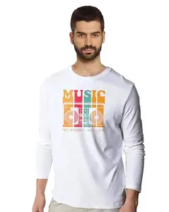 Tantra No Music No Life White Full Sleeves Men Round Neck Printed Tshirt (X-Large)