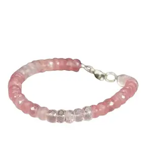 LKBEADS Silver Plated Bracelet with Pink Faceted Madagascar Rose Quartz Beads – Rondelle 6mm – 7 inch Adjustable – For Men & Women|LK_STACK_04544