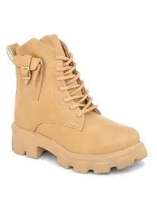 Longwalk Premium Classic Women High Ankle Boots, Trekking & Hiking Outdoor Footwear, Durable and Comfortable Beige