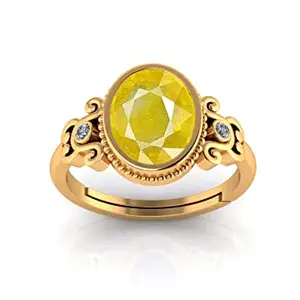 DINJEWEL 2.00 Ratti/1.50 Carat AA+ Quality Natural Yellow Sapphire Pukhraj Gemstone Gold Plated Ring for Women's and Men's