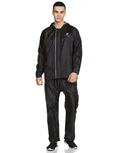 Amazon Brand - Symactive Raincoat with Jacket, Pants, Hood & Carry Bag (Unisex, Black, 2XL)