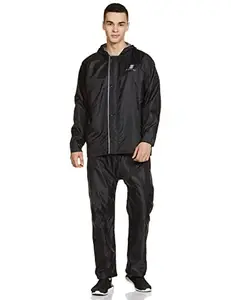 Amazon Brand - Symactive Raincoat with Jacket, Pants, Hood & Carry Bag (Unisex, Black, L)