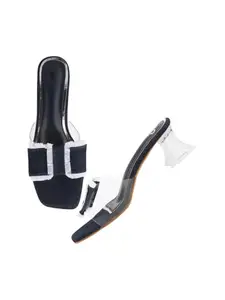 SELFIEE Comfortable Stunning Transparent Slip-on Block Heels Chunky Heel Sandals for Women & Girls