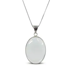 Crystu AAA Clear Quartz Pendant Oval Shape Crystal Stone Locket - Pendant with Metal Chain for Reiki Healing and Crystal Healing Gemstone for Unisex (Color : Clear)