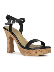 Inc.5 Women Black Party And Club Wear Textured Round Platform Heel Sandals Euro-40