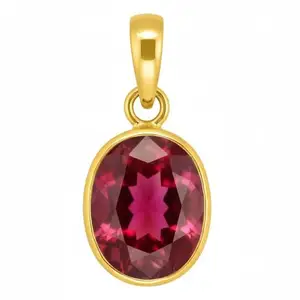 GEMS RIVER 6.25 Carat A+ Quality Natural Ruby Manik Ashtadhatu Gold Plated Pendant/Locket Gemstone by Lab Certified(Top A+) Quality (C63)