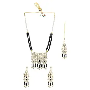 Efulgenz Crystal Necklace Set with Dangle Earrings & Maang Tikka for Women